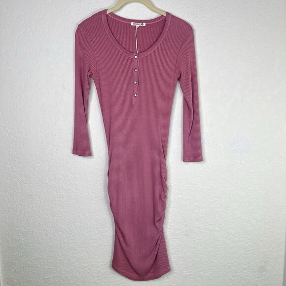Sundry Pink Henley Ruched Sides Dress Size 0(XS) NWOT Made in USA summer, spring - Picture 2 of 8